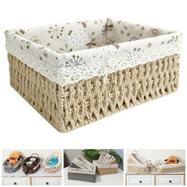 Cesta de almacenamiento de ratán multiusos, cestas decorativas, ropa, cosméticos, artículos diversos, contenedor hecho a para dormitorio, baño, color Macarena Cesta de almacenamiento