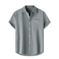 thumbnail image 2 of Men Casual Solid Turndown Shirts Short Sleeve Button Closure Shirt Blouse Summer Shirts for Men, 2 of 9