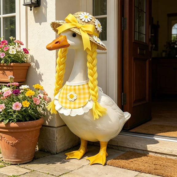 SHENGXINY Porch Goose Outfit, Straw Hat Braid Wig Country Style Accessory Set Goose Clothes for Large Figurine Lawn Yard Outdoor Decor