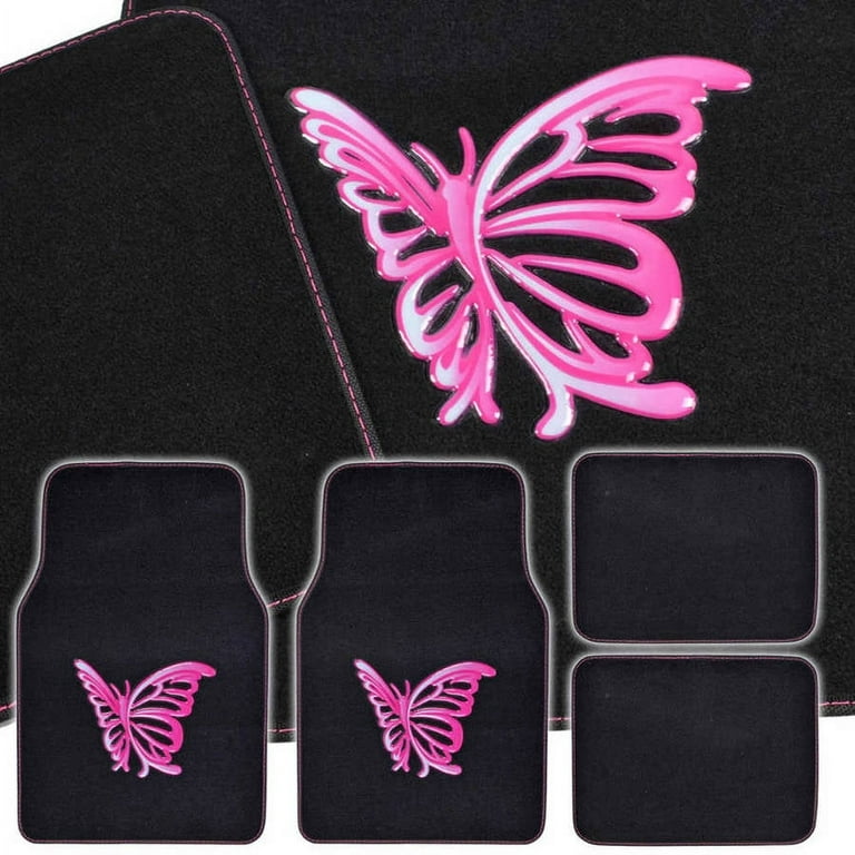 Diaonm Red Butterfly Car Floor Mats Front & Rear Seat Carpet Floor Mats Full Set of 4 Pieces Universal Fit Most Truck Accessories for Women, Size: One
