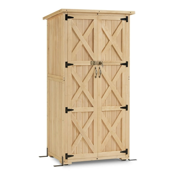 MCombo Wood Sheds & Outdoor Storage , Garden Tool Shed with Lock, Wooden Outdoor Storage Cabinet with Double Doors for Patio 1628