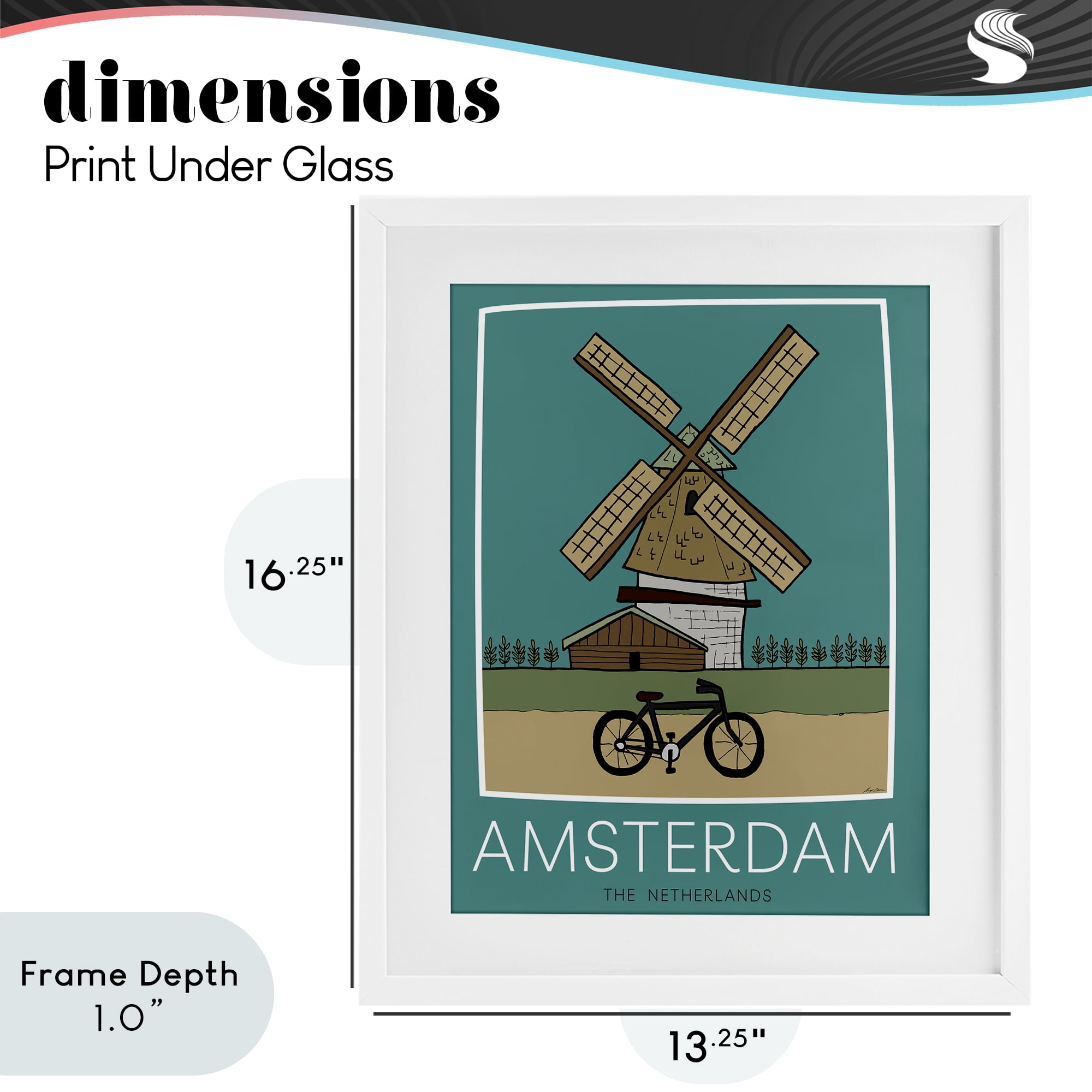 Stupell Industries Amsterdam Windmill Poster White Framed Print Under Glass, design by Hugo Edwins
