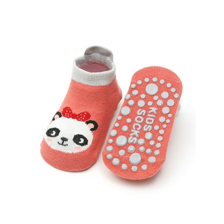 

UKAP Girls Boys Breathable Socks Indoor Home Non Skid Sole Ankle Sock Pink Bear L