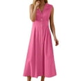 thumbnail image 1 of Vestido informal para mujer: largo con botones, cuello elegante, cómodo para el verano, lavable a máquina, 1 of 5