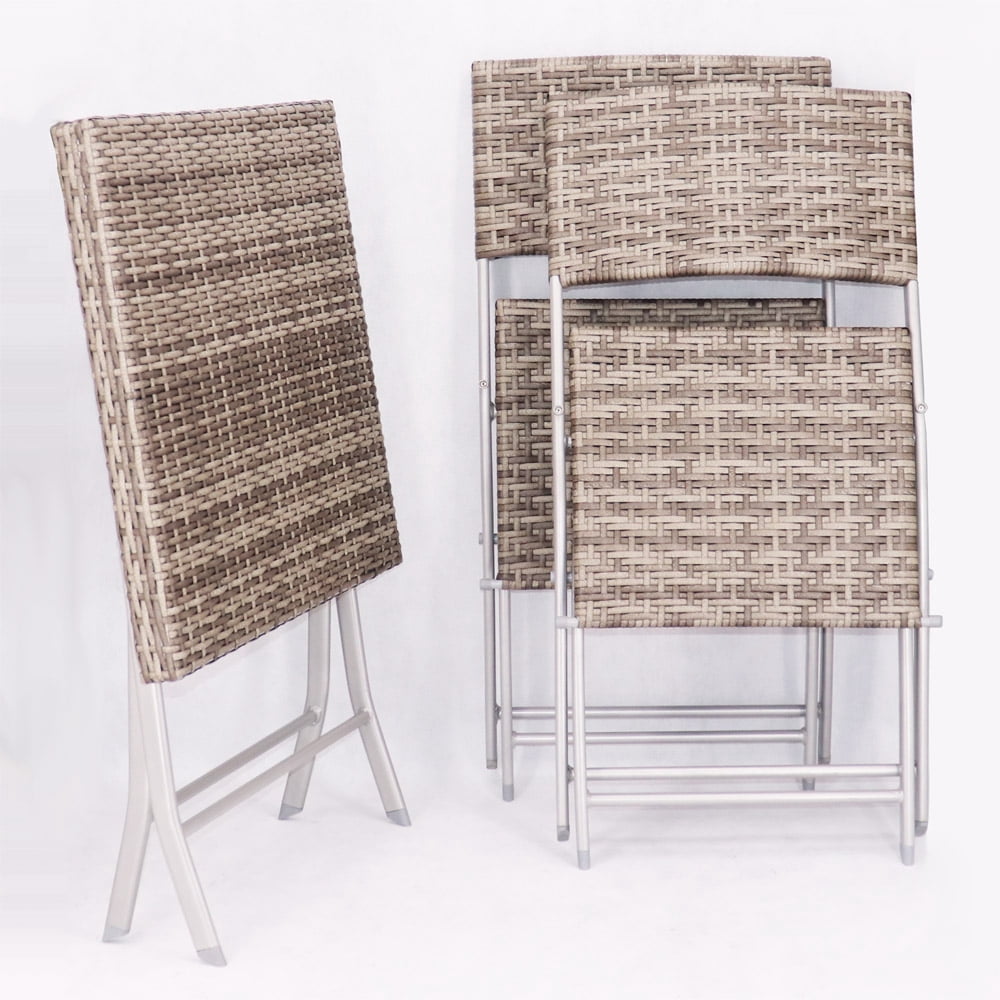 Abble 3pcs Outdoor Wicker Folding Set Patio Folding Chairs and Table Set for Garden - Gray