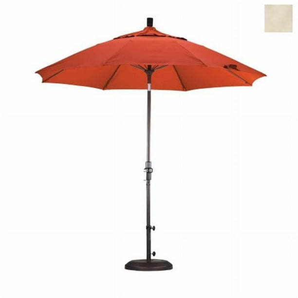 California Umbrella GSCUF908117-F04 9 Ft. Marché de Fibre de Verre Parapluie Col Inclinable Bronze-Oléfine-Blanc