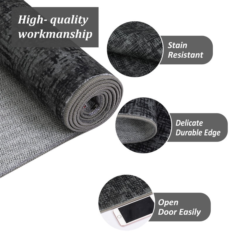 Washable Rug 10x13 for Living Room Modern Abstract Area Rug Non-Slip Large Contemporary Bedroom Carpet Stain Resistant Aesthetic Accent Floor Carpet for Home, Black