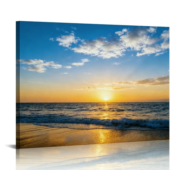 Hidden Frame Canvas Wall Art - Coastal Sunset Glow Decor Healing Ambience-Style Popular Wall Decor for Living Room 16x12in