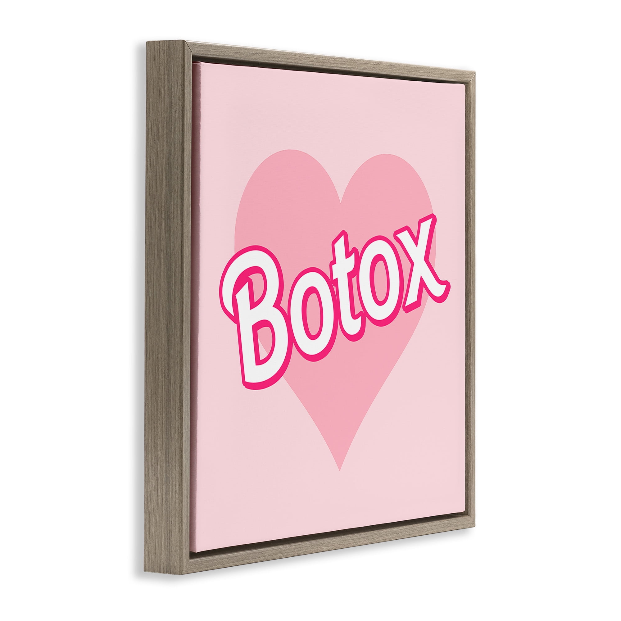 Stupell Industries Pink Heart Botox Inspirational Painting Brown Floater Framed Canvas Art Print Wall Art, 18 x 18