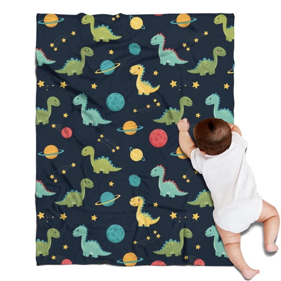 Blue Cartoon Dinosaurs Planets Pattern Blanket,Comfortable Soft Lamb Wool Throw Blanket,All Season,Warm Lightweight Blankets for Sofa Bed Couch Living Room Chair,30"x40"