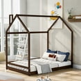 thumbnail image 3 of Harper & Bright Designs Full Size Wood Floor House Bed, Wooden Bedframe with Roof for Kids Teens, Espresso, 3 of 10