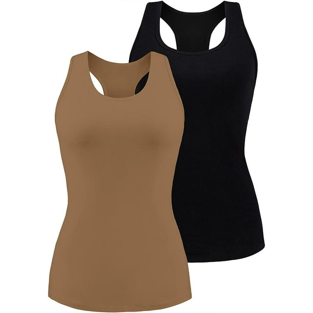 Charmo Camisole en Coton pour Femme avec Soutien-Gorge Intégré Débardeur Extensible sous-Maillots Cami 2 Paquets