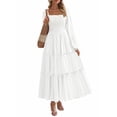 thumbnail image 1 of Vestido PRETTYGARDEN 2025 de manga larga con fruncido y volantes maxi blanco talla S, 1 of 7