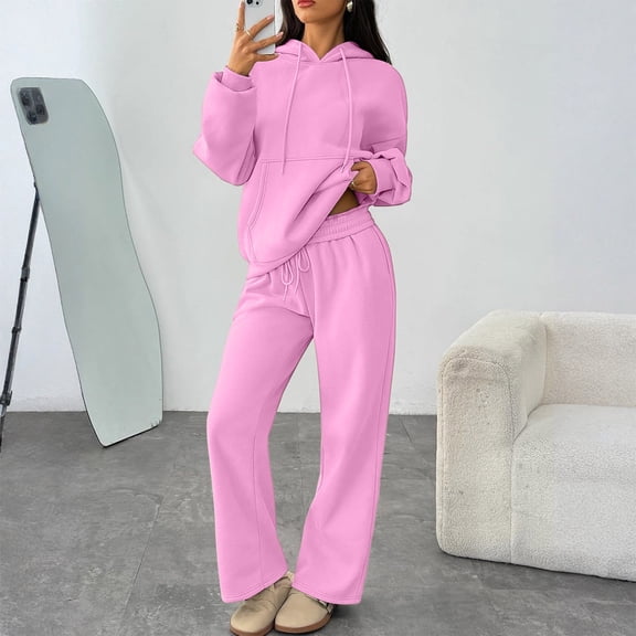 Stichou Womens 2 Piece Outfits Lounge Hoodie Sweatsuit Sets Spring Fall Fashion Clothes Airport Travel Pants Tracksuits Pink L