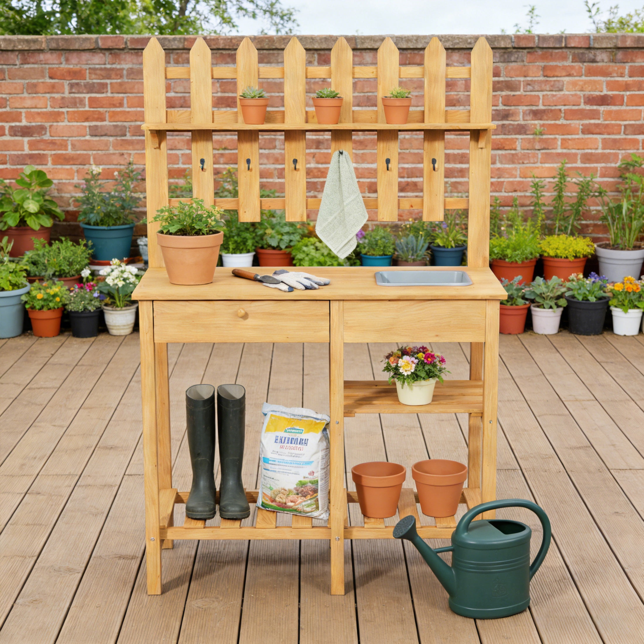 All Things Cedar Outdoor Wooden Storage Potting Bench - Garden