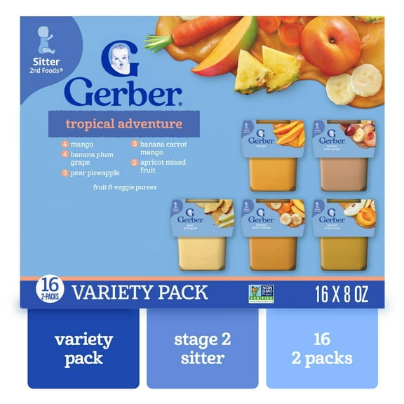 Gerber 2nd Foods Baby Food, Tropical Adventure Variety Pack, 2 oz Tubs (32 Pack)