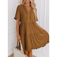thumbnail image 3 of Vestido casual Dokotoo para mujer, manga corta, cuello en V, línea A, marrón, 3 of 4
