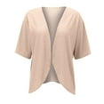 thumbnail image 4 of Uooqdmx Womens Cardigan Short Sleeve Cardigans for Women Court Lock Spring and Summer Solid Color Circle Short Sleeved Cardigan Casual Loose Top Plus Size Cardigan Beige L, 4 of 6