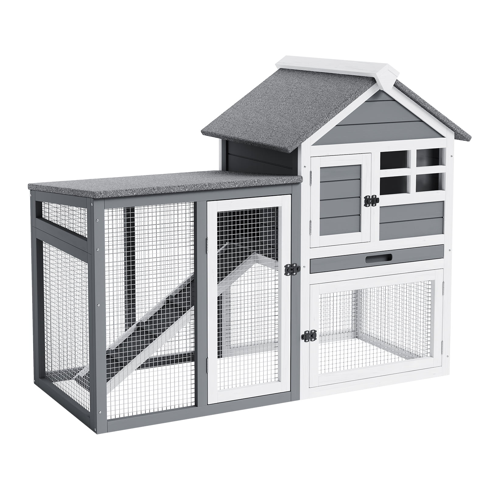 2-Tier Wooden Small Animal Cage – Waterproof Roof, Removable Tray, Anti-Slip Ramp, Indoor Outdoor Hutch for Rabbits, Chickens, Guinea Pigs – Sturdy, Easy Clean, 45.28"L x 20.08"W x 36.61"H