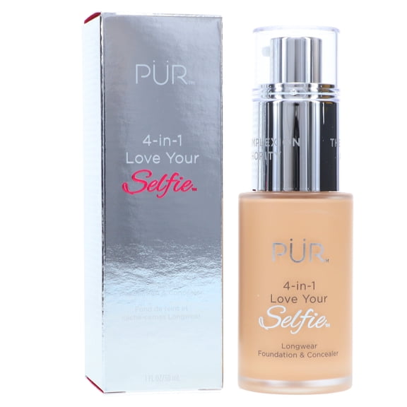 PÜR MINERALS 4-in-1 Love Your Selfie Longwear Foundation & Concealer Full Coverage, Hydrating Formula, Cruelty Free, 1.7 F. Oz.,Bisque/MG2