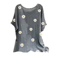 thumbnail image 4 of Prime Same Day Delivery Items Woman Vintage Cotton-Blend O-Neck Short Sleeve Floral Print Top T-Shirts Blouse, 4 of 5