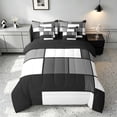 thumbnail image 3 of Manfei Abstract Grid King Bedding, Charcoal Gray Checkered King Bed in a Bag, Black Reversible 7pcs, 3 of 6