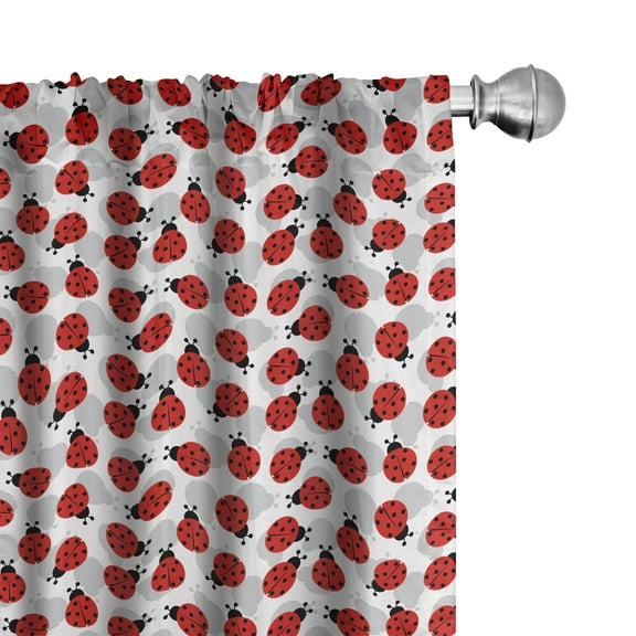 Ambesonne Ladybug Curtains, Spring Polka Dotted Animals, Pair of 28"x95", Vermilion and Pale Grey