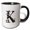 Black/White, variant on 3drose, Alluring Letter K. Halloween Monogram, Broom, Wizard Hat, Cat Art, 15oz Mug