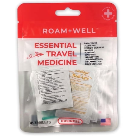 Roamwell Essential Travel Medicine Kit, OTC Travel Medication, TSA Approved (Business | 18 tablets)
