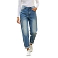 thumbnail image 2 of Karymi Jeans for Women Vintage Loose Straight, High Waist Denim Long Pants, Roll Cuff Wide Leg Trousers with Pockets, 2 of 6