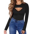 thumbnail image 2 of SMZ Womens Long Sleeve Tops Cut Out Front Ribbed Fitted Sexy Casual Dressy Fall Tee T-Shirts Tshirt Date Night Tops for Women, 2 of 9