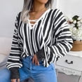 thumbnail image 5 of Fesfesfes Women Sweater Fall Winter Long Sleeve Stripe Contrasting Lantern Sleeve V-Neck Sweater Tops or, 5 of 5