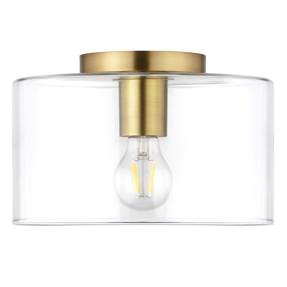 Evelyn&Zoe 10" Brass Finish Metal/Glass Semi Flush Mount