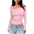 thumbnail image 2 of BUIgtTklOP Women's One Off Shoulder Long Sleeve Top Ruched Going Out Tops Slim Fit Y2K Shirt Crop Top, 2 of 5