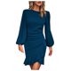 thumbnail image 1 of Vestido ajustado de manga larga con mangas abullonadas para mujer: elegante vestido midi de fiesta con mangas abullonadas, 1 of 6