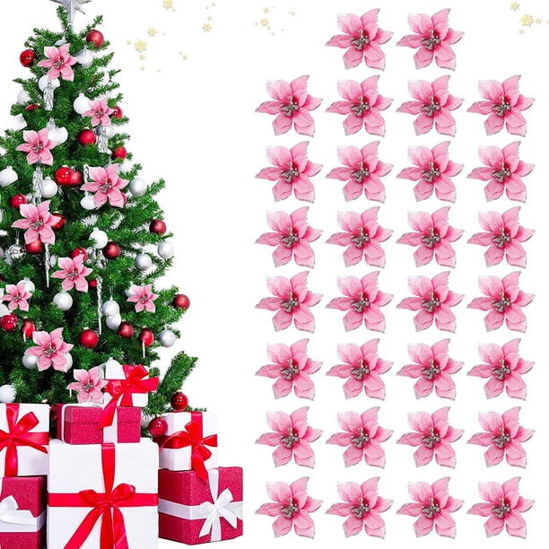 30 piezas de flores decorativas navideñas, decoración de copos de nieve, flores para decoraciones navideñas, árboles de Navidad, decoraciones para árboles artificiales, árbol de Navidad, corona