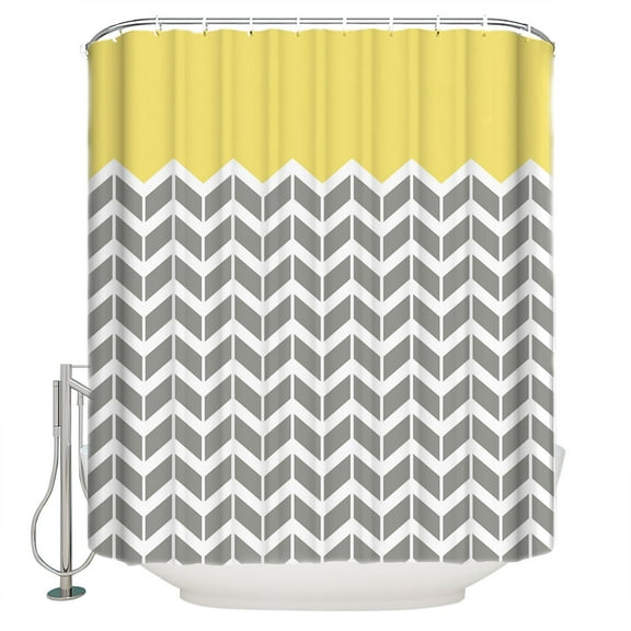 Yellow Grey Shower Curtain, 72" x 72", Herringbone Abstract Waterproof Bathroom Curtain Washable Shower Curtain Set with 12 Hooks