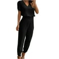 thumbnail image 1 of Ensemble 2 Pcs pour Femmes Été Col Uni Manches Courtes Blouse Haut + Pantalon Ample avec Poches, 1 of 6
