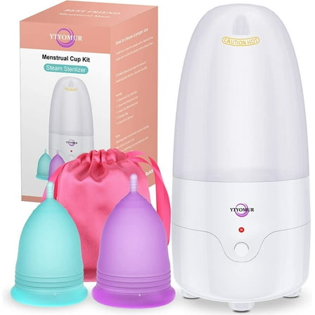 Menstrual Cup Steamer Sterilizer with 2 Reusable Period Cups, Menstrual Discs Cleaner Wash Kit for Women Feminine Hygiene Care