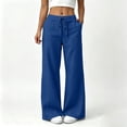 thumbnail image 2 of Vynhevius Women Straight Leg Pants Solid Drawstring Waist Front Patch Pockets Casual Trousers, 2 of 9