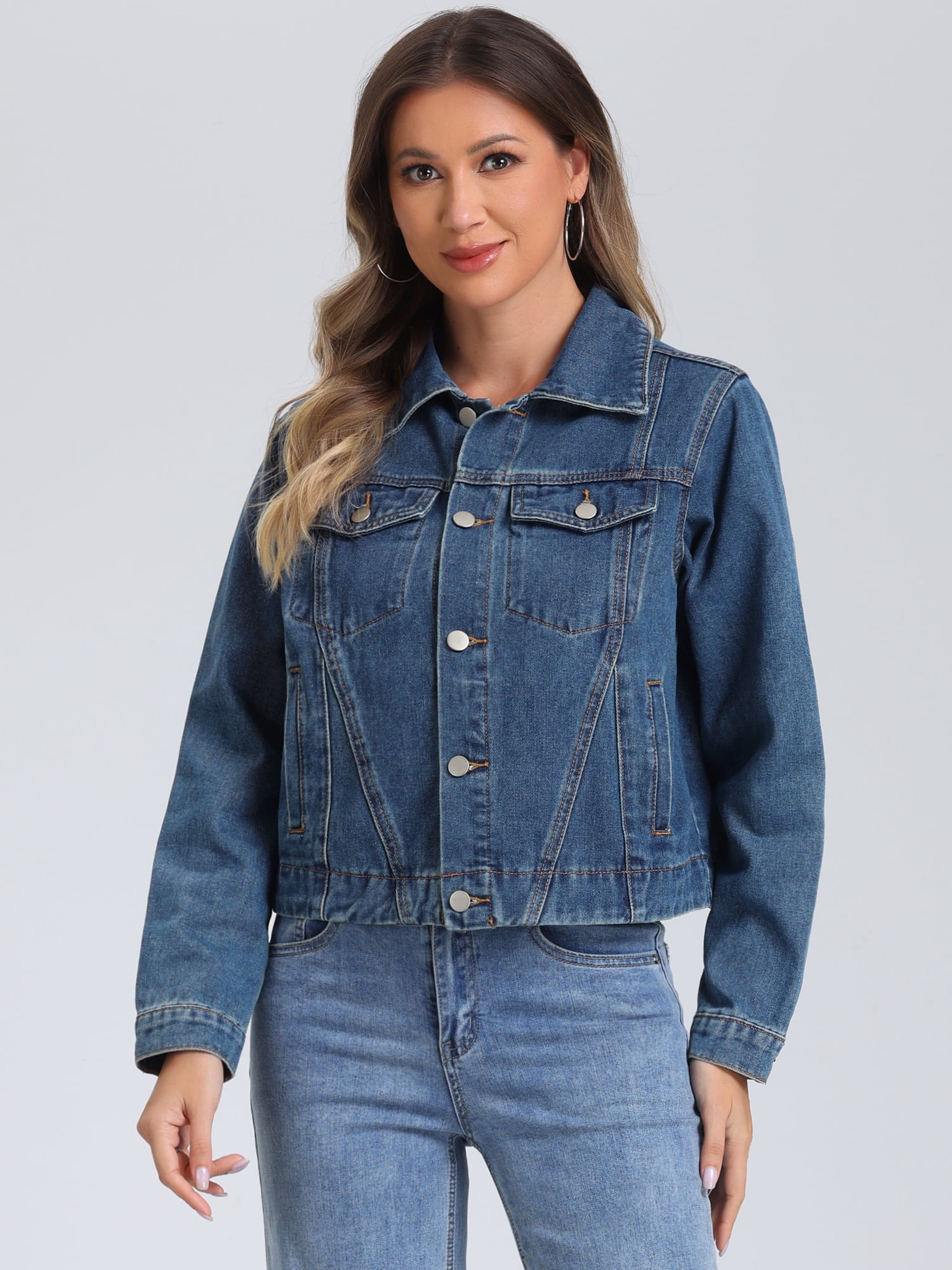 DARING DIVA Women's Vintage Casual Classic Denim Jacket M Dark Blue