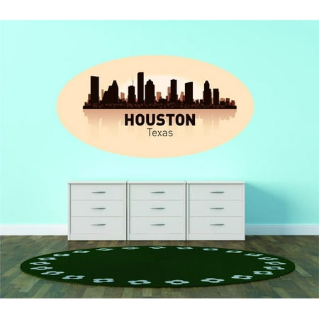 Custom City Wall Map - Custom Wall Decal Houston Texas United States Major City Geographical Map Landmark - Vinyl Wall - 12x20