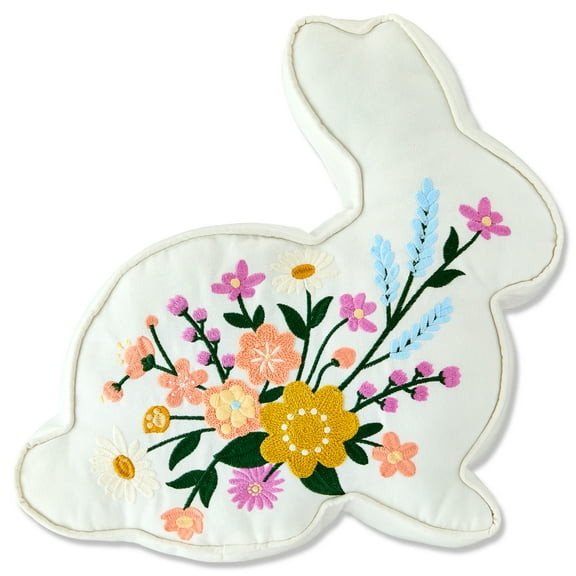 Floral Bunny Decorative Pillow, Multicolor, 14" x 14", Easter by Way To Celebrate