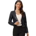 thumbnail image 1 of Chaqueta Corta de Cuero Sintético para Mujer Chaqueta de PU Moto Biker Jackets Negro L, 1 of 6