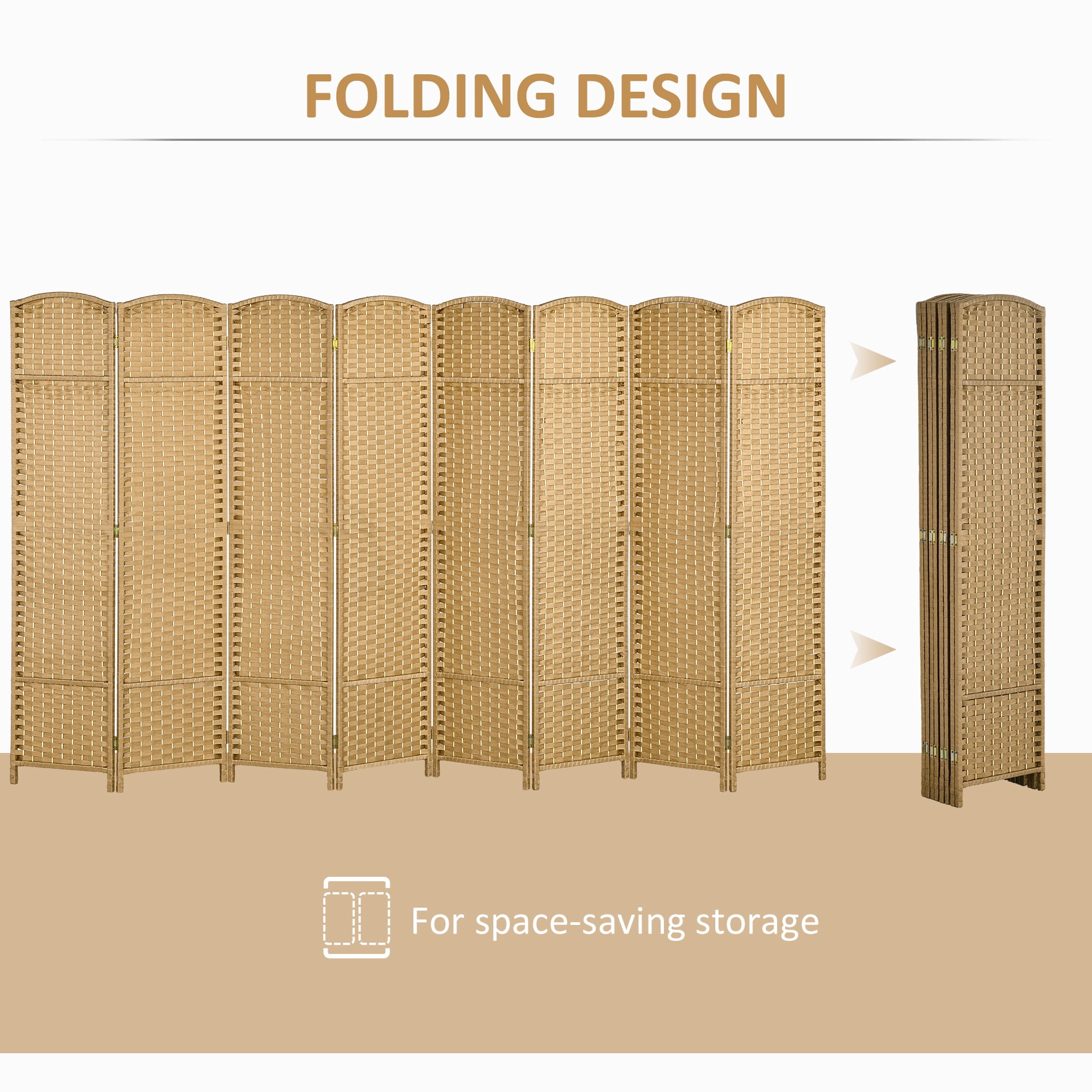 HOMCOM 8 Panel Room Divider Freestanding Folding Privacy Screen Nature Wood