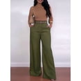 thumbnail image 6 of Women Fall Wide Leg Trousers High Elastic Waist Loose Pleated Long Flowy Palazzo Work Pants with Pockets Green S, 6 of 8