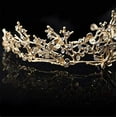 thumbnail image 2 of Tiara de diamantes de imitación con corona de boda de oro rosa para mujer, tiara barroca, joyería para el cabello nupcial para bodas, desfiles, fiestas de princesas JM, 2 of 5