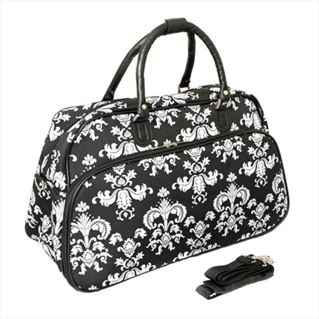 21 in. Damask Carry-On Shoulder Tote Duffel Bag, Black & White