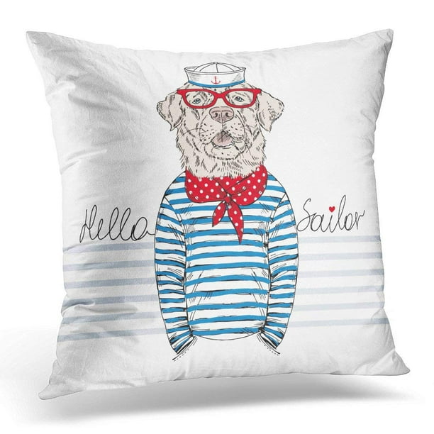 EREHome Navy Dog Nautical Furry of Labrador Sailor Captain Pillow