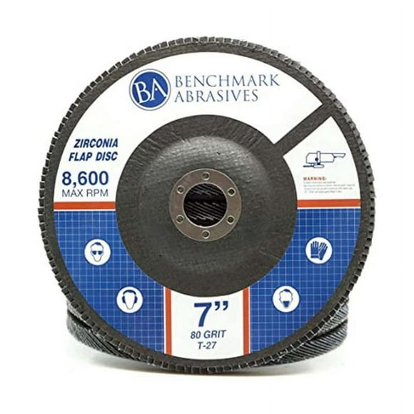 Benchmark Abrasives 7" x 7/8" Premium High Density Jumbo Zirconia Type 27 Flap Discs for Angle Grinder, 7 Inch Sanding Discs, Finishing, Deburring, Rust Removal - Grinding Wheels - (10 Pack) 80 Grit